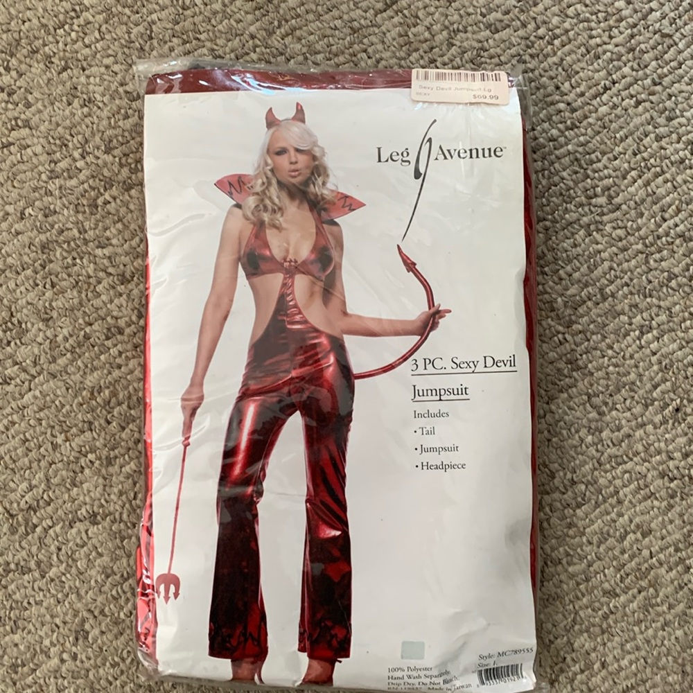 Vtg Leg Avenue Fredricks 3 pc red sexy devil cut out jumpsuit L